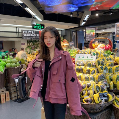 Jachetă lată de primăvară-toamnă în bej și violet