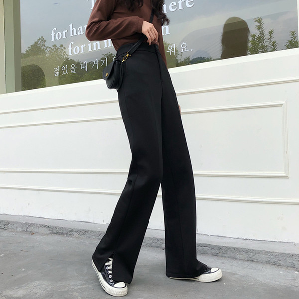 Дълъг и прав панталон в черен цвят с подплата