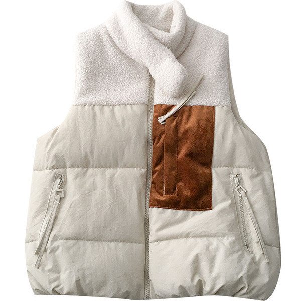 Casual γυναικείο γιλέκο με φερμουάρ και ψηλό γιακά σε λευκό και μαύρο χρώμα