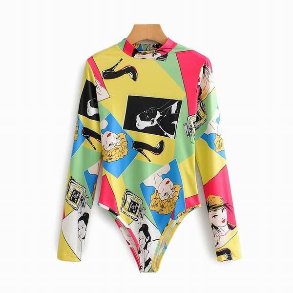 Model nou de body de dama colorat cu guler polo si maneci lungi