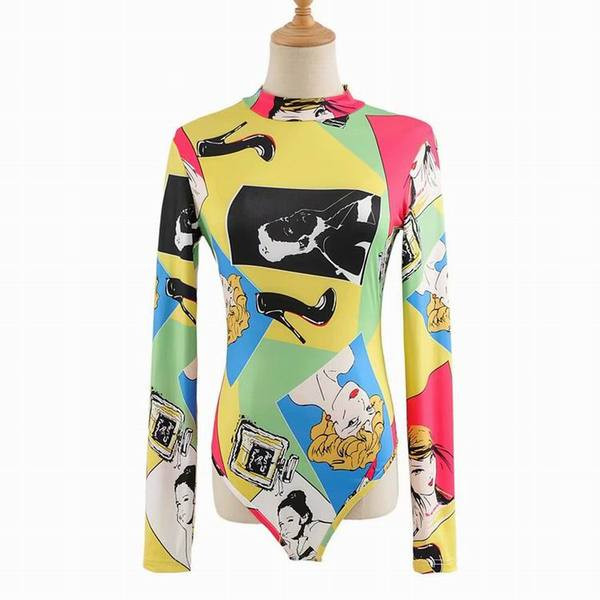 Model nou de body de dama colorat cu guler polo si maneci lungi