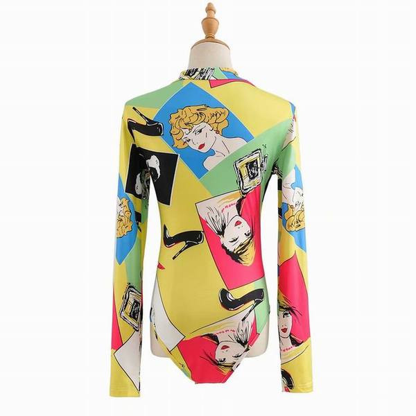 Model nou de body de dama colorat cu guler polo si maneci lungi