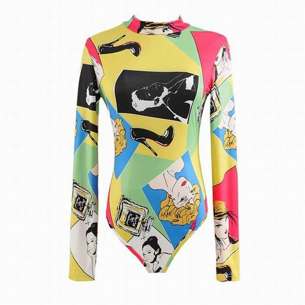 Model nou de body de dama colorat cu guler polo si maneci lungi