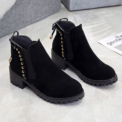 Γυναικείες μπότες σουέτ μετρουξ σε μαύρο και μπεζ χρώμα