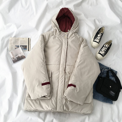 Női téli kabát kapucnival és zsebekkel, három színben