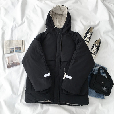 Női téli kabát kapucnival és zsebekkel, három színben