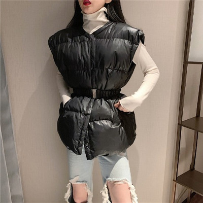 Γυναικείο φαρδύ γιλέκο σε δύο χρώματα με ελαστική  μέση και ζώνη