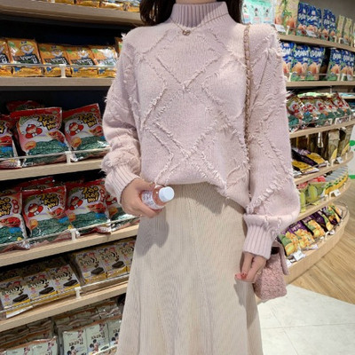 Pulover de dama cu guler polo in roz si albastru