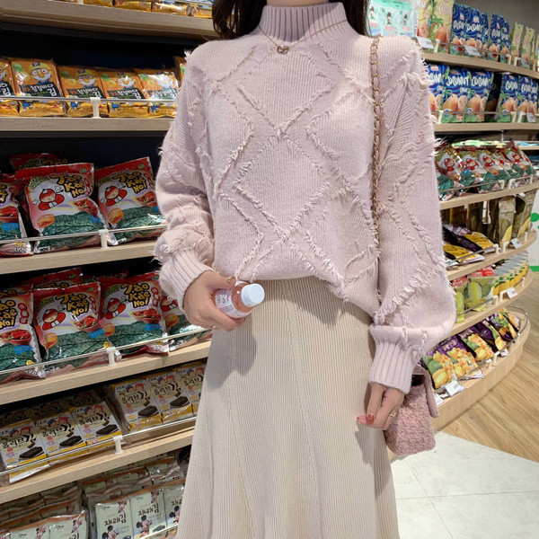 Pulover de dama cu guler polo in roz si albastru