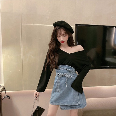 Σετ -  μπλούζα  και φούστα denim σε δύο χρώματα