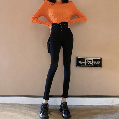 Γυναικεία τζιν σλιμ μοντέλο  με ψηλή μέσησε μαύρο χρώμα