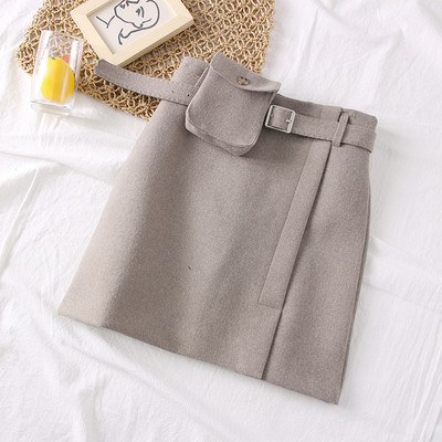 Fusta scurta de dama model nou cu centura in negru, maro, gri si bej