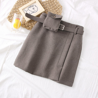 Fusta scurta de dama model nou cu centura in negru, maro, gri si bej