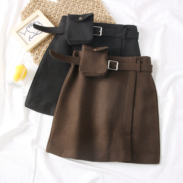 Fusta scurta de dama model nou cu centura in negru, maro, gri si bej