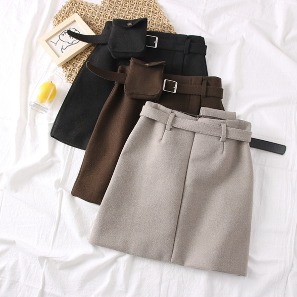 Fusta scurta de dama model nou cu centura in negru, maro, gri si bej