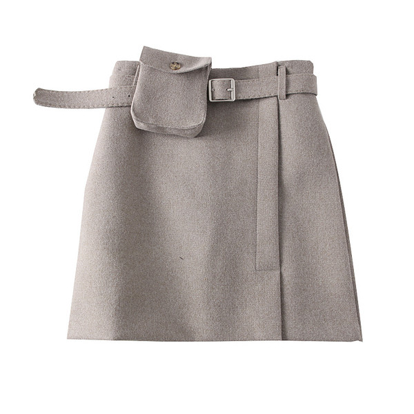 Fusta scurta de dama model nou cu centura in negru, maro, gri si bej