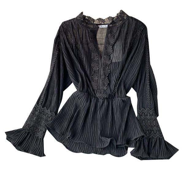 Cămașă de damă modernă cu broderie în alb și negru