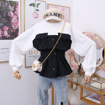 Νέο μοντέλο γυναικεία μπλούζα  με τσέπες και ζώνη σε καφέ, πράσινο και μαύρο χρώμα