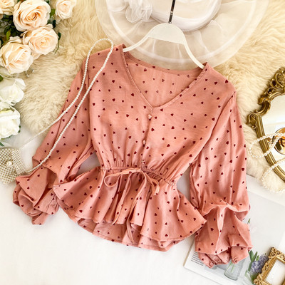 Cămașă casual de damă cu decolteu spitz și cravate în patru culori