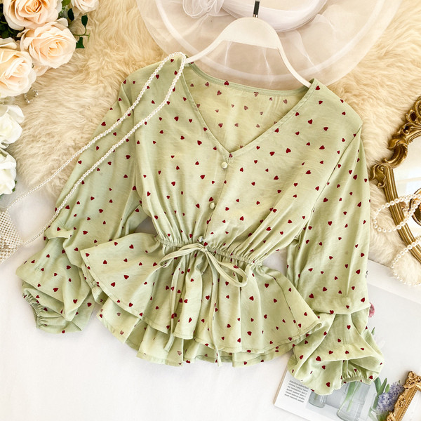 Cămașă casual de damă cu decolteu spitz și cravate în patru culori