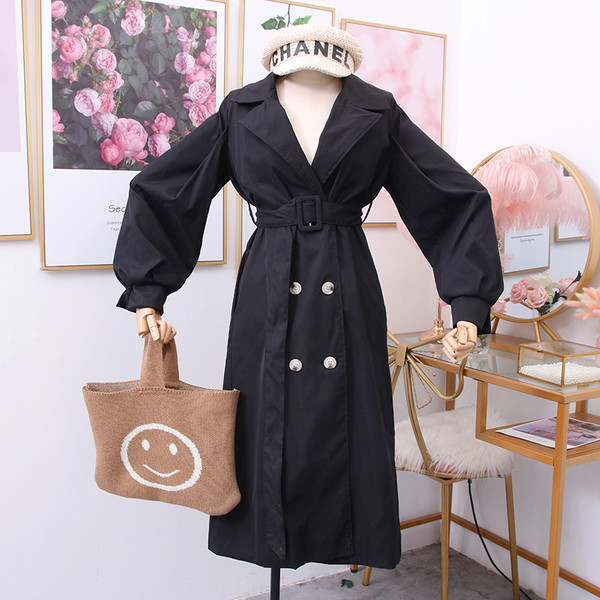 Νέο μοντέλο μοντέρνο γυναικείο παλτό με ζώνη και κουμπιά σε μαύρο και καφέ χρώμα