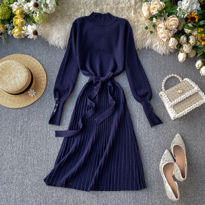 Κομψό γυναικείο φόρεμα με ζώνη και κολάρο σε διάφορα χρώματα