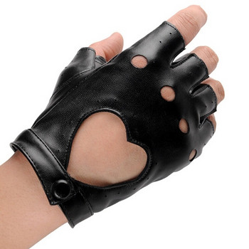 Кожени дамски ръкавици с изрязани части в черен цвят 