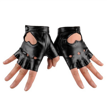 Кожени дамски ръкавици с изрязани части в черен цвят 