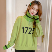 Νέο μοντέλο γυναικεία μπλούζα με μεγάλο κολάρο  φερμουάρ και εκτύπωση σε πράσινο, πορτοκαλί και κίτρινο χρώμα