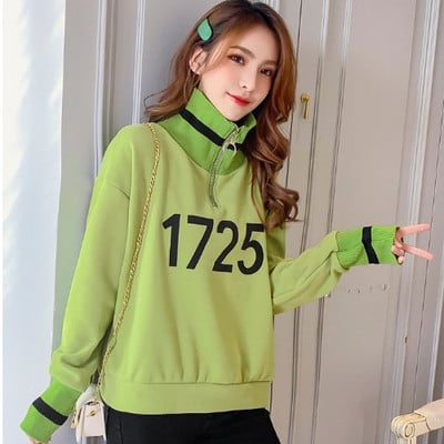 Νέο μοντέλο γυναικεία μπλούζα με μεγάλο κολάρο  φερμουάρ και εκτύπωση σε πράσινο, πορτοκαλί και κίτρινο χρώμα