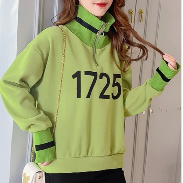 Νέο μοντέλο γυναικεία μπλούζα με μεγάλο κολάρο  φερμουάρ και εκτύπωση σε πράσινο, πορτοκαλί και κίτρινο χρώμα