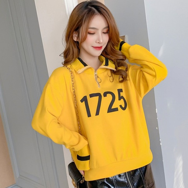 Νέο μοντέλο γυναικεία μπλούζα με μεγάλο κολάρο  φερμουάρ και εκτύπωση σε πράσινο, πορτοκαλί και κίτρινο χρώμα