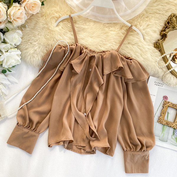 Camasa casual dama cu nasturi si umerii goi in mai multe culori