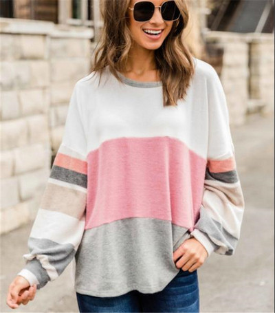 Καθημερινή γυναικεία μπλούζα με ωοειδές λαιμόκοψη και φαρδύ σχέδιο με μακρύ μανίκι