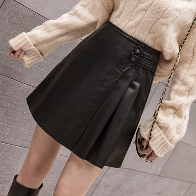 Modern női szoknya ökobőrből zöld, bézs és fekete színekben