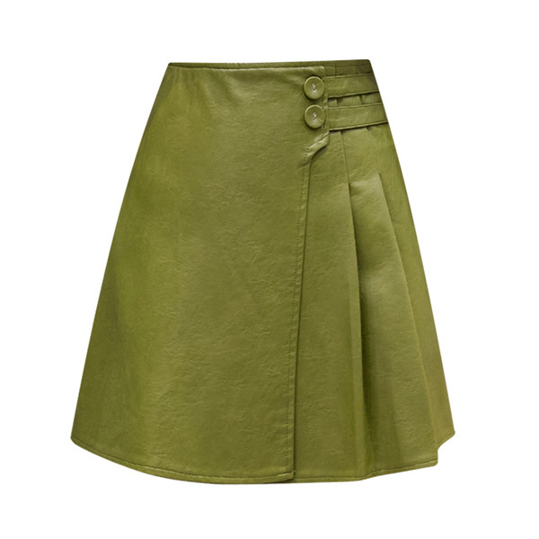 Modern női szoknya ökobőrből zöld, bézs és fekete színekben