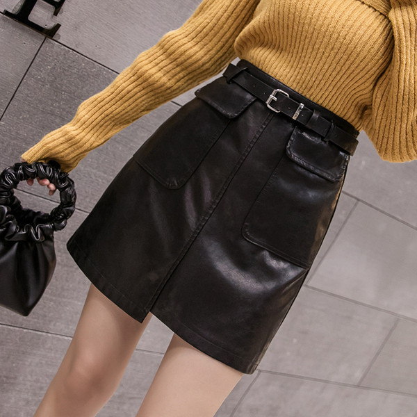 Új modell modern női rövid szoknya öko bőrből zöld, fehér, rózsaszín és fekete színekben