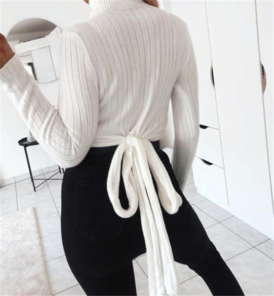 Μοντέρνο γυναικείο μπλουζάκι λεπτό μοντέλο με υψηλό γιακά και κορδόνια