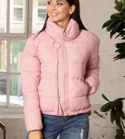 Jachetă scurtă de damă modernă cu guler înalt și fermoar în patru culori