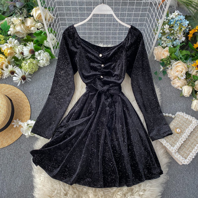 Rochie de dama moderna din catifea in negru si roz