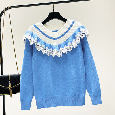 Νέο μοντέλο γυναικείο πουλόβερ γυναικών με δαντέλα σε μαύρο, μπλε, κόκκινο και ροζ χρώμα