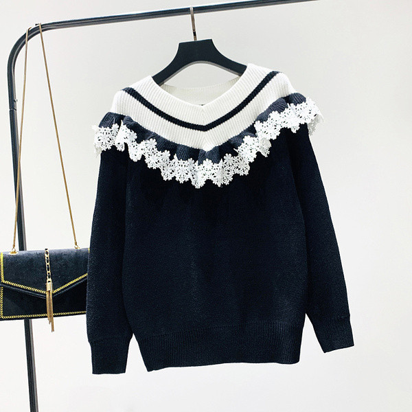 Νέο μοντέλο γυναικείο πουλόβερ γυναικών με δαντέλα σε μαύρο, μπλε, κόκκινο και ροζ χρώμα