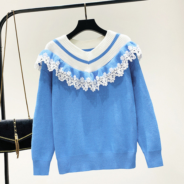 Νέο μοντέλο γυναικείο πουλόβερ γυναικών με δαντέλα σε μαύρο, μπλε, κόκκινο και ροζ χρώμα