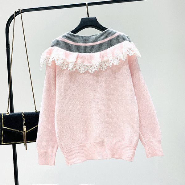 Νέο μοντέλο γυναικείο πουλόβερ γυναικών με δαντέλα σε μαύρο, μπλε, κόκκινο και ροζ χρώμα