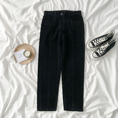 Pantaloni moderni de dama din catifea cu talie inalta in trei culori