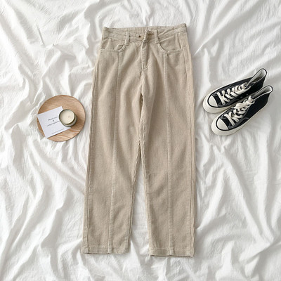 Pantaloni moderni de dama din catifea cu talie inalta in trei culori