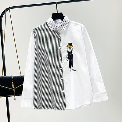 Új modell modern női ing hímzéssel és klasszikus gallérral