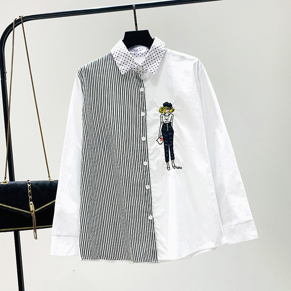 Új modell modern női ing hímzéssel és klasszikus gallérral