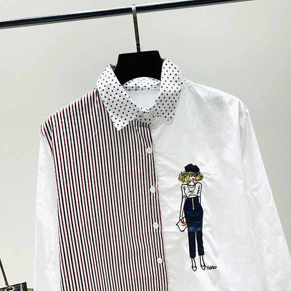 Új modell modern női ing hímzéssel és klasszikus gallérral