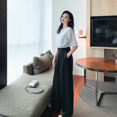 Női hosszú és széles nadrág magas derékkal, szürke és fekete színben